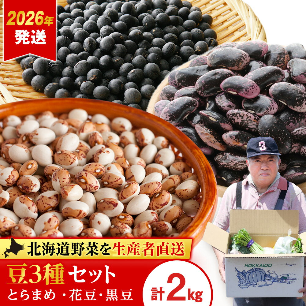 【ふるさと納税】2026年発送 豆 3種 詰め合わせ 計2kg とらまめ 花豆 黒豆 《土居ファーム》 野菜 やさい 小豆 花豆 黒豆 あずき セット【北海道千歳市】ギフト ふるさと納税