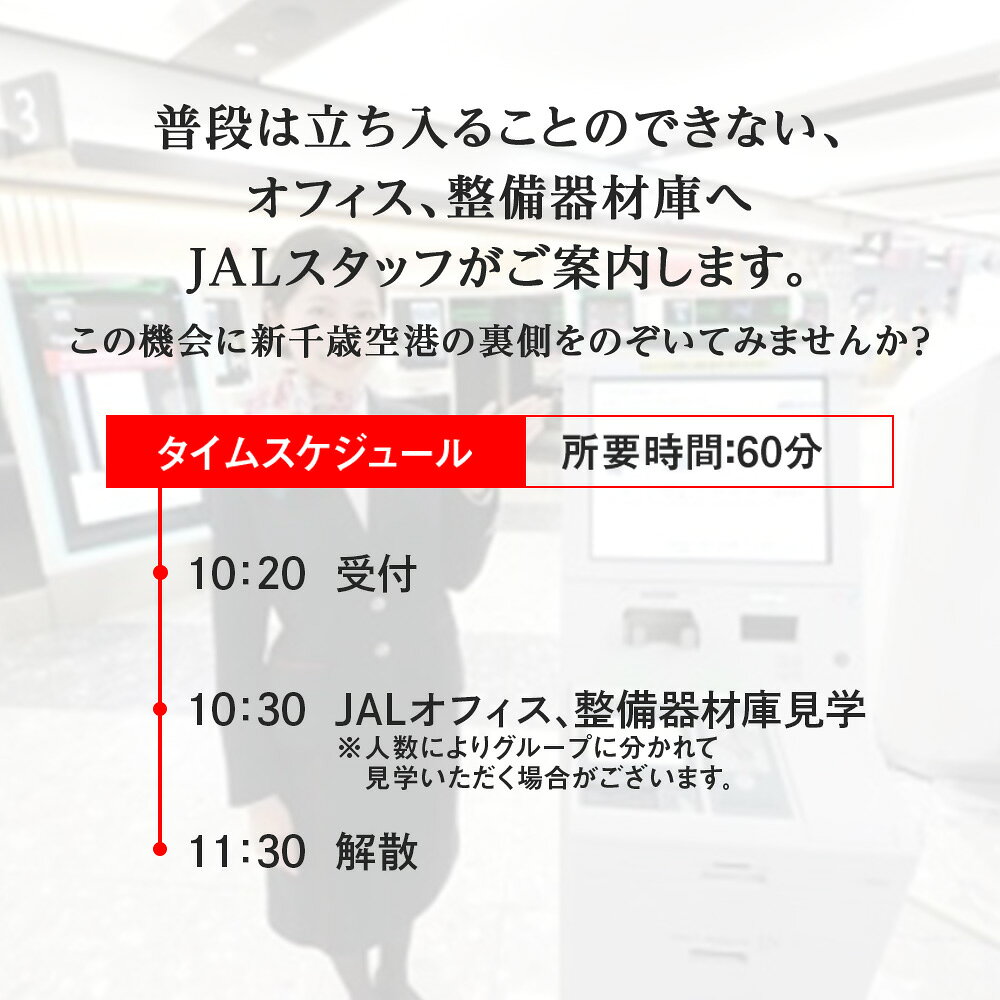 【ふるさと納税】 JALスタッフとめぐる新千歳空港バックヤード見学ツアー北海道ふるさと納税 北海道 千歳市 体験 チケット 空港 見学 ツアー バックヤード JAL 【北海道千歳市】ギフト ふるさと納税 f012246-chitose-10001913 北海道千歳市 サンプル画像2