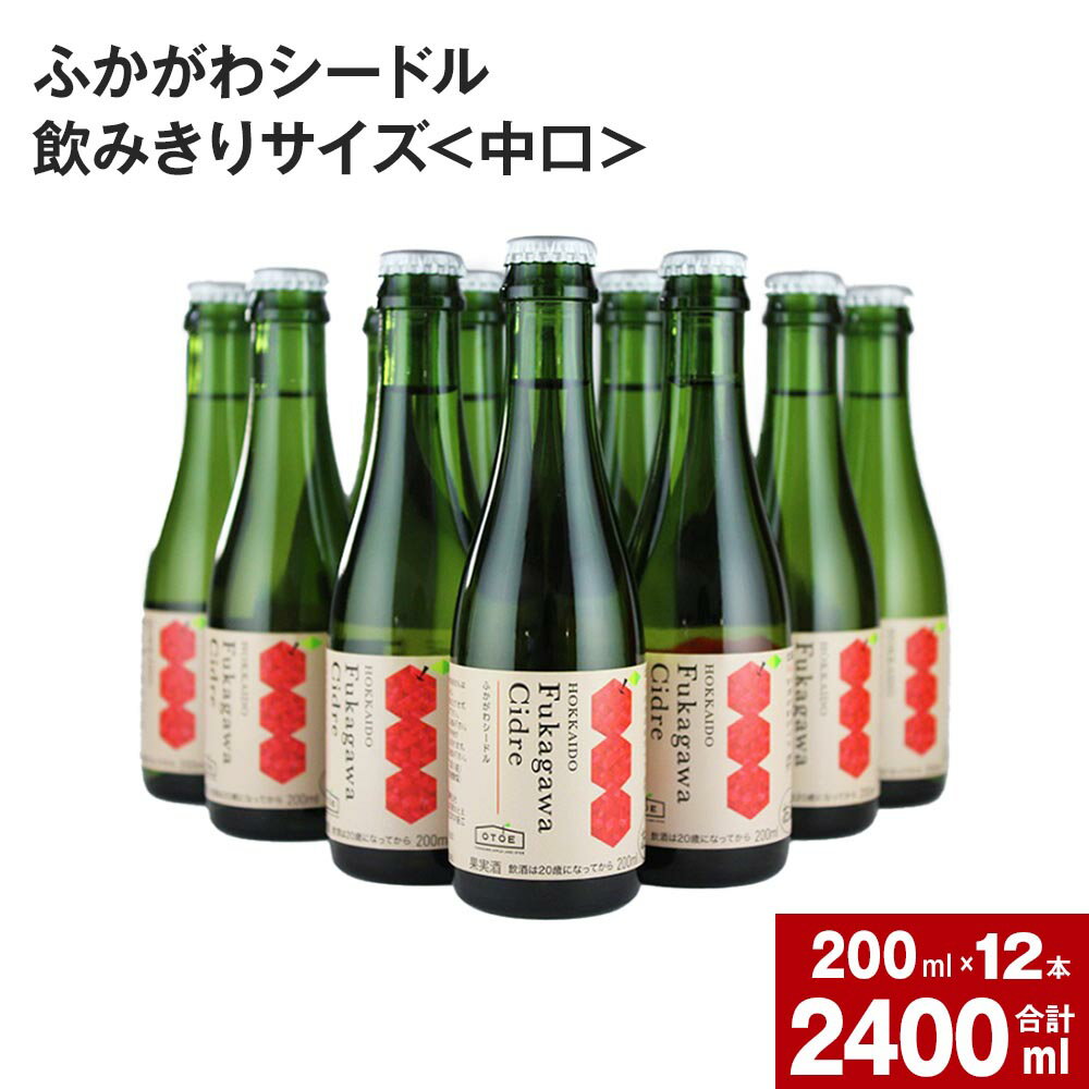 【ふるさと納税】深川産 りんご使用 果実酒 ふかがわシードル 飲みきりサイズ 12本＜中口＞ 200ml×12本セット りんご100％ 完熟りんご シードル スパークリング 果実酒 お酒 酒 飲み物 炭酸 お取り寄せ ご当地 送料無料 北海道 深川市