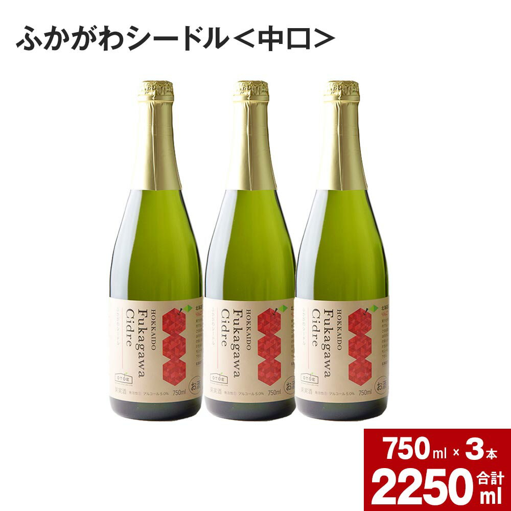 【ふるさと納税】深川産 りんご使用 果実酒 ふかがわシードル＜中口＞ 750ml×3本セット りんご100％ 完熟りんご シードル スパークリング 果実酒 お酒 酒 飲み物 お取り寄せ ご当地 送料無料 北海道 深川市