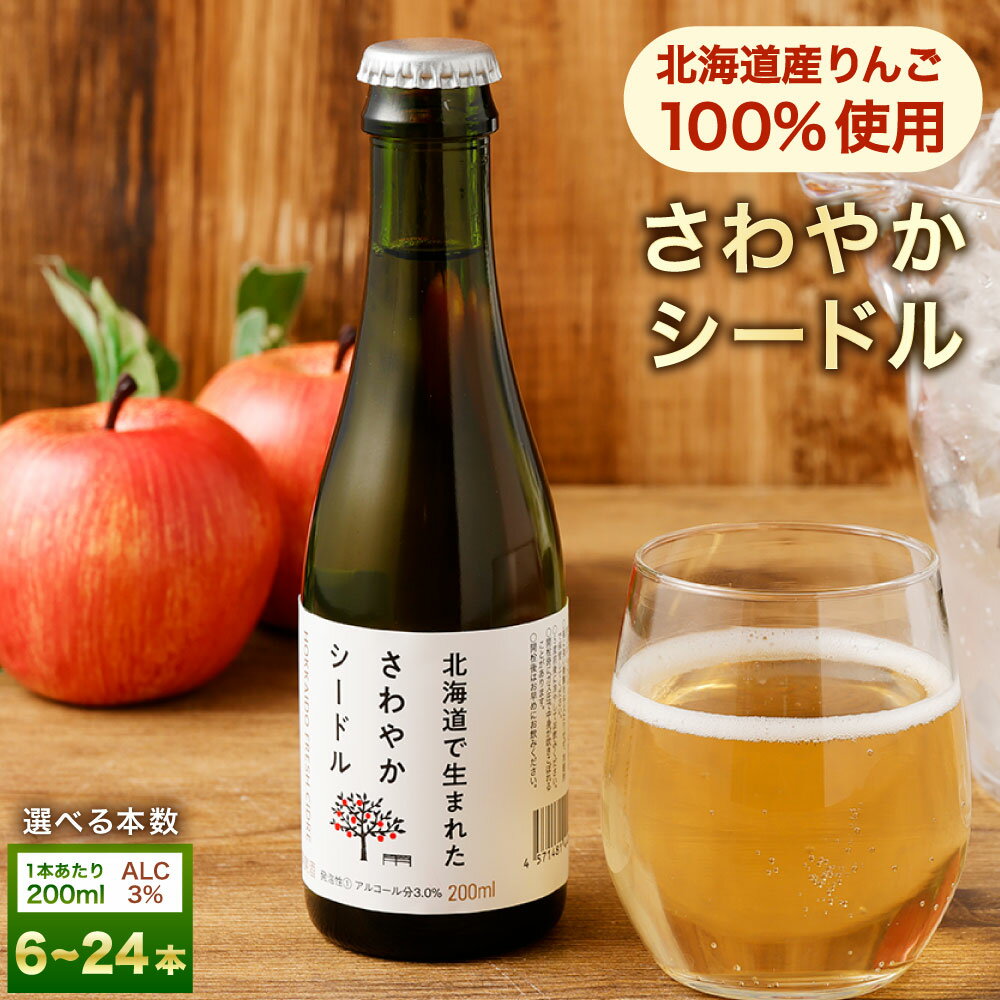 【ふるさと納税】選べる本数 北海道産 りんご 100％ 使用 さわやかシードル 200ml （6本/9本/12本/24本） 果実炭酸酒 お酒 果実酒 林檎 家飲み 宅飲み