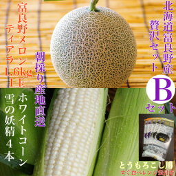 【ふるさと納税】選りすぐり北海道富良野産「贅沢セットB」赤肉メロン1玉とホワイトコーン4本詰め合わせ【配送不可地域：離島】【1405474】