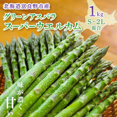【ふるさと納税】北海道富良野産 露地栽培 グリーンアスパラ「スーパーウエルカム」朝採り当日発送S~2L混合 1kg【配送不可地域:離島】【1613963】