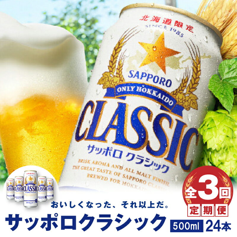 『定期便：全3回』 サッポロクラシック500ml×24本 【北海道限定】 サッポロビール サッポロ ビール 生ビール 500ml 24本 クラシック サッポロクラシック 北海道 ふるさと納税 恵庭市 恵庭 定期便3ヶ月 定期 3回 【300053】