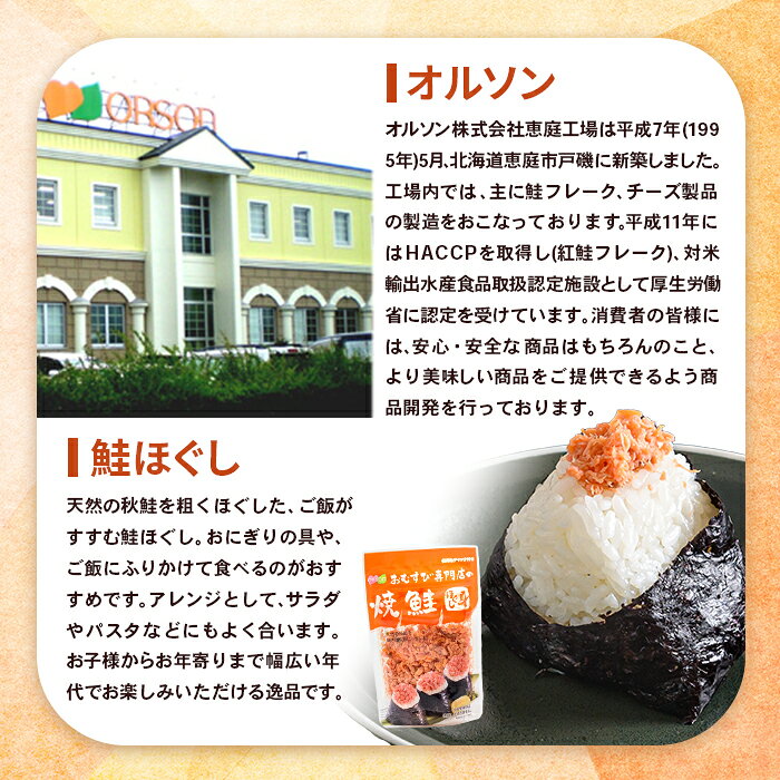 【ふるさと納税】おむすび専門店の焼鮭ほぐし身44g×12袋 オルソン おにぎり おむすび 鮭 鮭ほぐし身 北海道 ふるさと納税 恵庭市 恵庭 ご飯のおとも ご飯のおかず 12袋【04002】