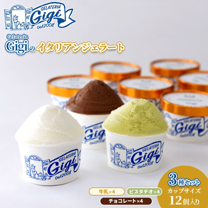 ジェラテリアGigiのイタリアンジェラート 3種セット 牛乳 ミルク ピスタチオ チョコレート チョコ ジェラート アイス カップ3種×4個 12個入 北海道 恵庭市 ふるさと納税 スイーツ お取り寄せ 詰め合わせ [430017]