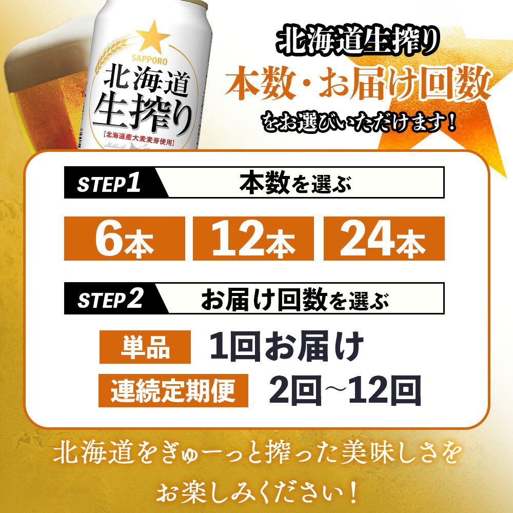 【ふるさと納税】【選べる本数＆お届け回数！】サッポロ 北海道生搾り 350ml（ 6本 or 12本 or 24本 ／ 単品 or 定期便2～12回） | 北海道生搾り 350ml 24本 サッポロビール beer 生絞り 北海道産ホップ 香り豊か 爽快 晩酌 発泡酒 酒 笹松屋 お取り寄せ 北海道 恵庭市 恵庭