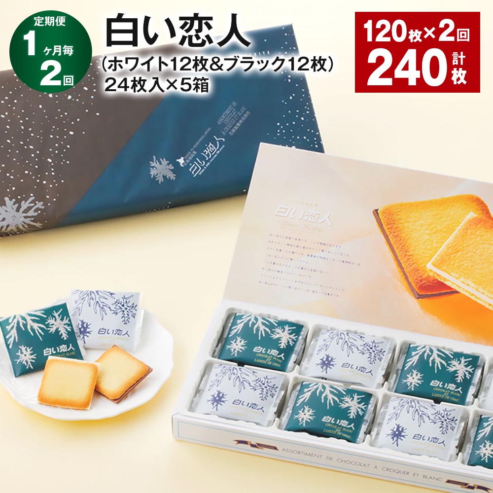 【ふるさと納税】【定期便】【1ヶ月毎2回】白い恋人(ホワイト12枚&ブラック12枚)24枚入×5箱 120枚 計240枚(120枚×2回)チョコ ホワイトチョコ...
