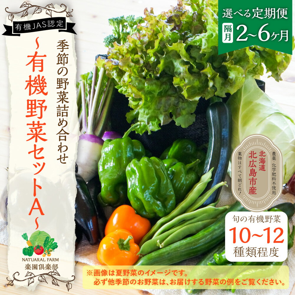 【ふるさと納税】【選べる隔月定期便 2ヶ月～6ヶ月】有機JAS認定 季節の野菜詰め合わせ～有機野菜セットA～ 10～12種類程度 おまかせ 農薬化学肥料不使用 朝どれ 新鮮野菜 安心 安全 国産 隔月定期 2回 3回 4回 5回 6回 冷蔵 北海道 北広島市 送料無料