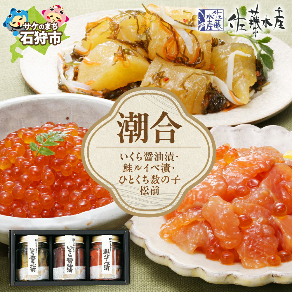 【ふるさと納税】《レビューキャンペーン》お歳暮 魚介 鮭 ギフト　佐藤水産 潮合(A)(No.10755)(いくら醤油漬・鮭ルイベ漬・ひとくち数の子松前)　北海道 石狩市 いしかり 鮭 サケ 松前漬け 松前漬 ルイベ いくら醤油漬 海産物（のし対応可）
