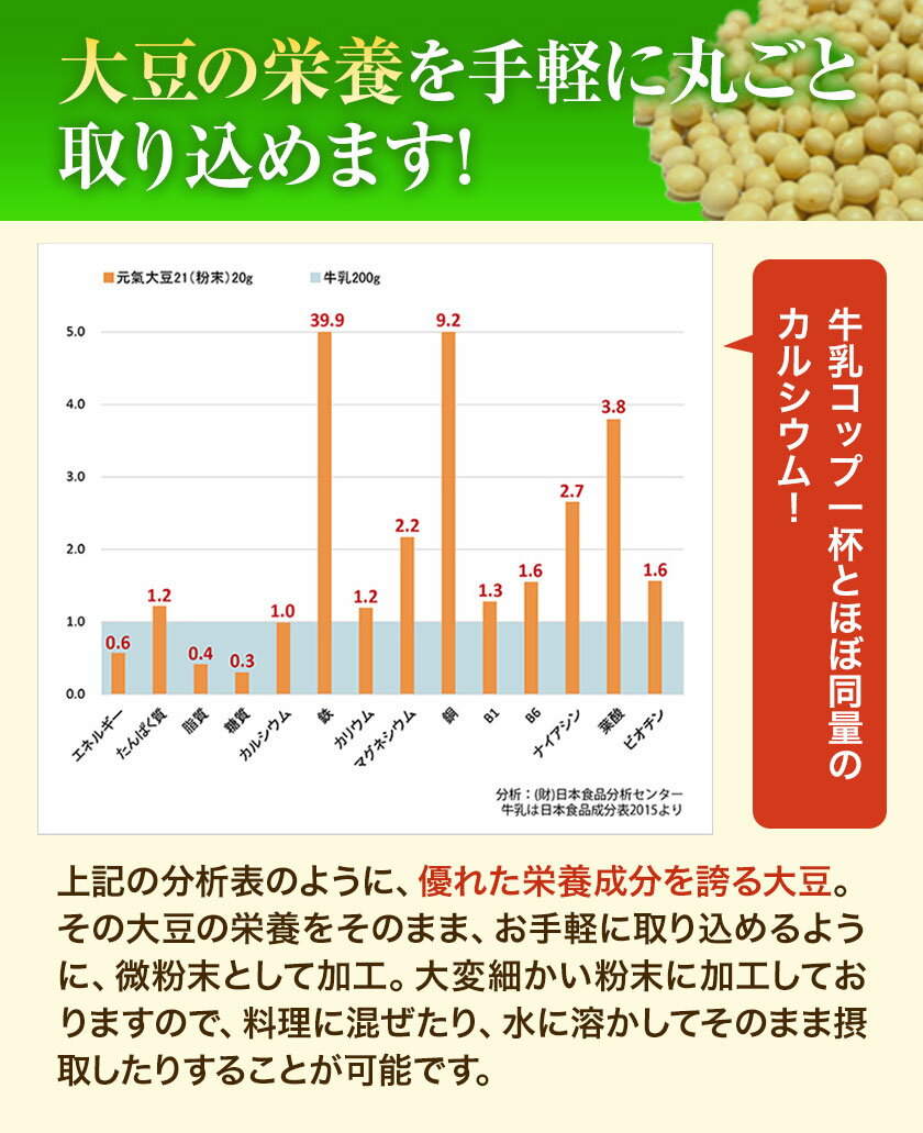 【ふるさと納税】元氣大豆21（粉末）株式会社玄米酵素 北海道 当別町 大豆 豆 イソフラボン 玄米酵素 十勝産大豆 健康食品 栄耀 健康 けんこう ヘルシー 健やか 水に溶く 加工品 粉末 クッキー ハンバーグ プロテイン