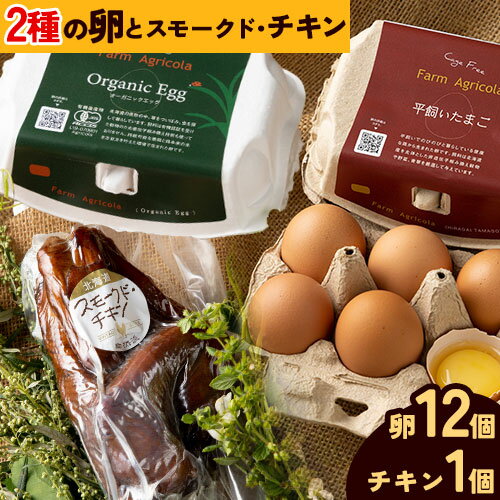 【ふるさと納税】 こだわりの平飼いたまごと無添加スモークド・チキンのセット 卵 合計12個 オーガニックエッグ 平飼い 肉 鶏肉 チキン スモークチキン 1個 スモークドチキン オーガニック 無添加 有機 北海道産 当別町産 鶏卵 北海道 石狩のサムネイル