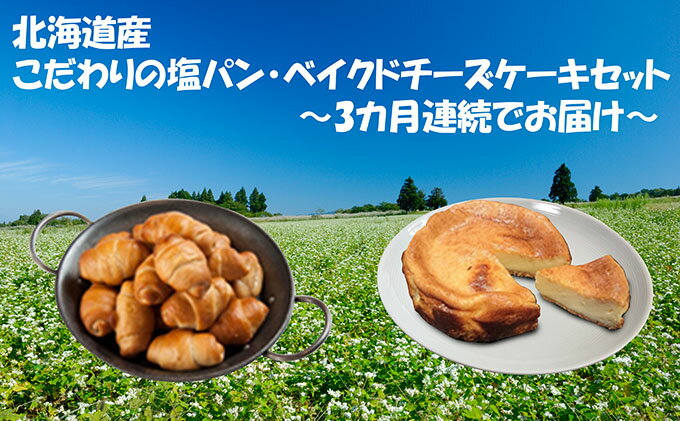 【ふるさと納税】【3カ月連続】北海道産　こだわりの塩パン・ベイクドチーズケーキセット　【定期便・パン・お菓子・チーズケーキ】