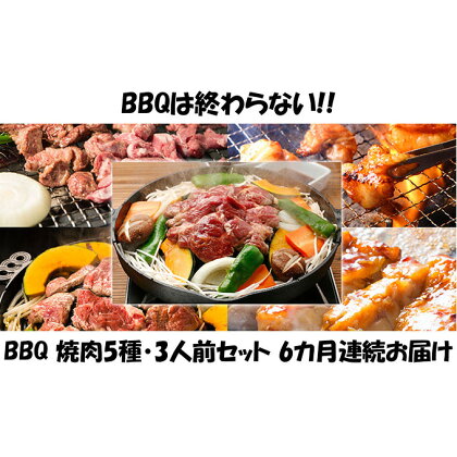 【6カ月連続】ハッピー！BBQセット　～焼肉5種　3人前コース～　【定期便・お肉・牛肉・焼肉・バーベキュー・肉の加工品】