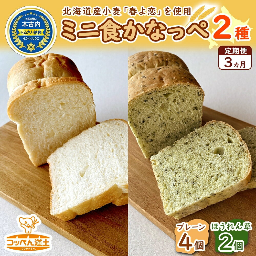 【ふるさと納税】3カ月 定期便 かなっぺ 2種（ プレーン ほうれん草 ） ミニ食パン　【定期便・ 道産...