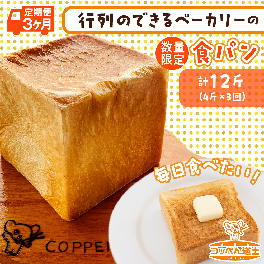 【ふるさと納税】定期便 全3回 北海道 こだわり 食パン 4斤 北海道産 小麦 パン トースト 手作り 自家製 焼きたて 酵母 ベーカリー 朝食 朝ごはん 軽食 モーニング 道の駅 冷凍 グルメ お取り寄せ 人気 行列 自家用 ギフト 贈答用 送料無料 木古内 木古内町