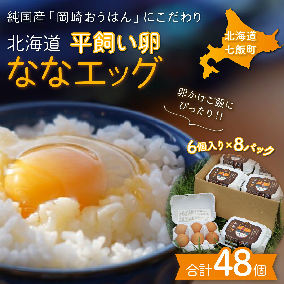 【ふるさと納税】北海道七飯町産 平飼い卵「ななエッグ」6個入り8パックセット(合計48個) たまご 玉子...