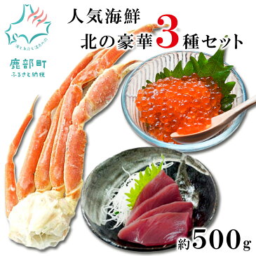 【ふるさと納税】人気海鮮 北の豪華＜3種＞セット 約500g 冷凍 ふるさと納税 いくら 本まぐろ 本ずわいがに