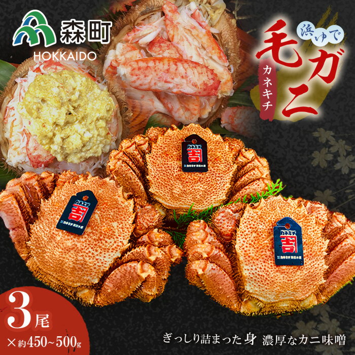 【ふるさと納税】北海道噴火湾産「カネキチ」 浜ゆで毛ガニ 3尾 450g～500g＜カネキチ澤田水産＞ かに...