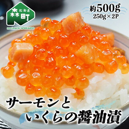 サーモンといくらの醤油漬 約500g(250g×2パック)＜ワイエスフーズ＞ いくら醤油漬け 海鮮丼 サケ さけ 鮭 イクラ しょうゆ漬け 海産物 森町 北海道 おかず ご飯のお供 mr1-0425