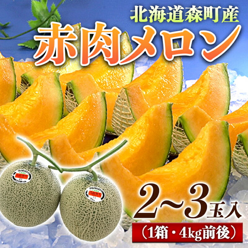 【ふるさと納税】【先行予約】4kg前後 赤肉メロン2～3玉入り 北海道 森町産（2024年6月上旬～8月上旬頃順次発送）＜道産ネットミツハシ＞ 森町 メロン レッドメロン 果物 赤肉 北海道産 ふるさと納税 北海道 mr1-0142のサムネイル