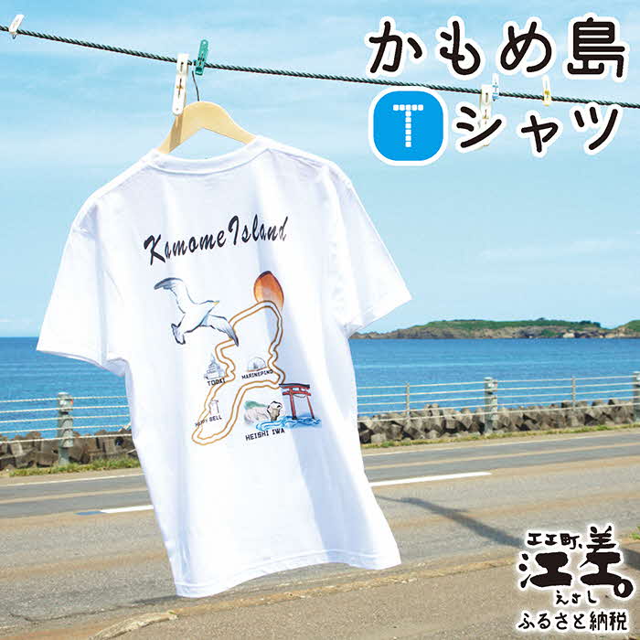 【ふるさと納税】江差かもめ島デザインTシャツ【Lサイズ】肌触りのよい綿100％　男女兼用　トップス　...