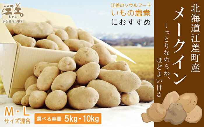 【ふるさと納税】北海道産 メークイン M・L混合 〈選べる容量 5kg・10kg〉　しっとり甘い　農家直送　北海道のじゃがいも　芋の塩煮にぴったり　じゃがバター　シチュー　カレー　ポトフ　野菜料理　ポテト　じゃがいも　芋