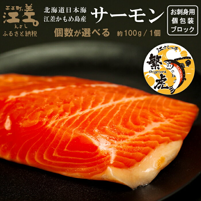 北海道産 サーモン お刺身用ブロック [個数が選べる] 100グラムパック 個包装 純国産ブランドサーモン『江さしっ子 繁虎』 生食可 小分け 刺身 サーモンステーキ のし対応可 贈答用 ギフト お中元 お歳暮