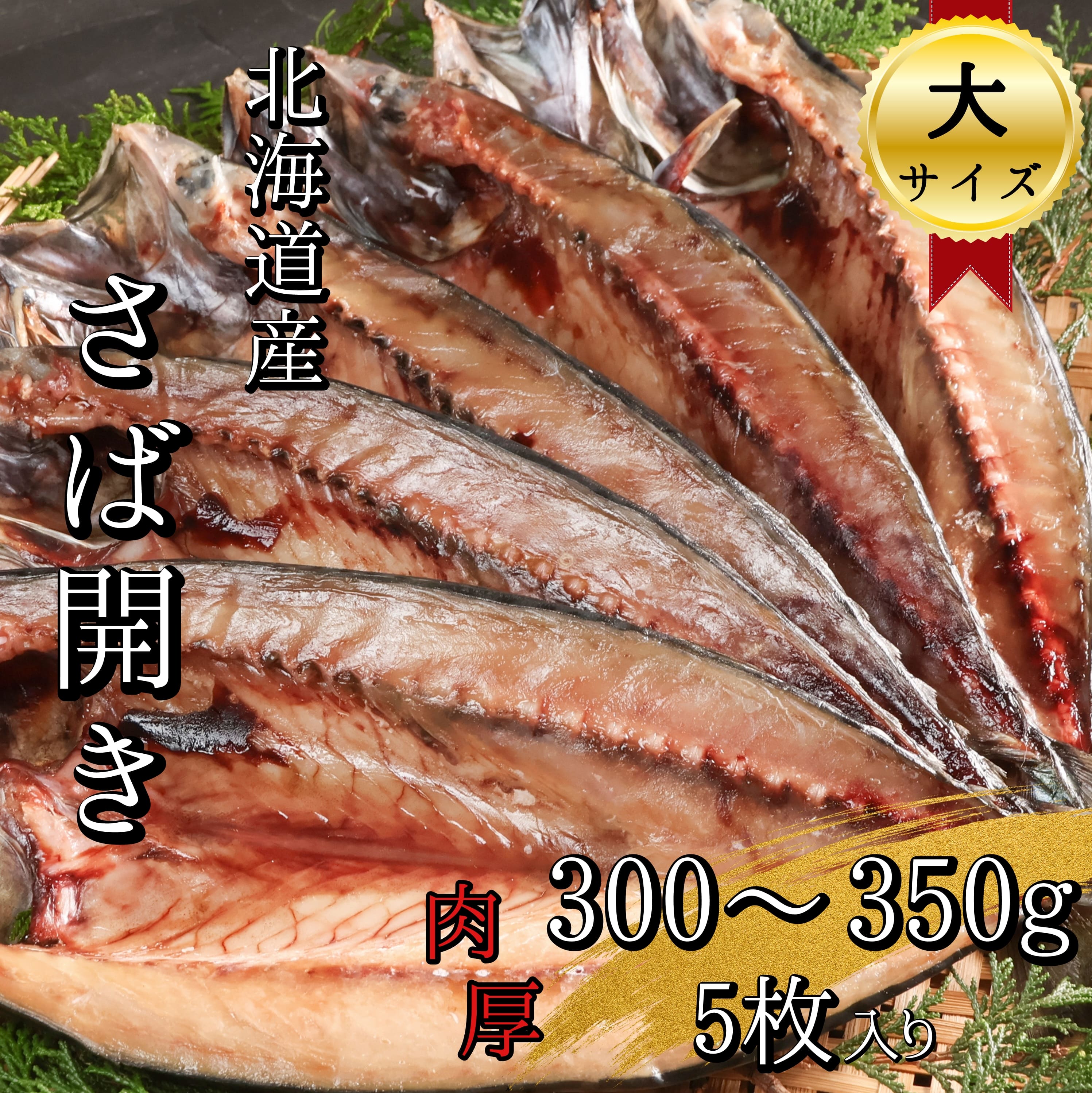 北海道産　せたな町　塩さば開き大　300~350g×5枚(真空パック入り干物)