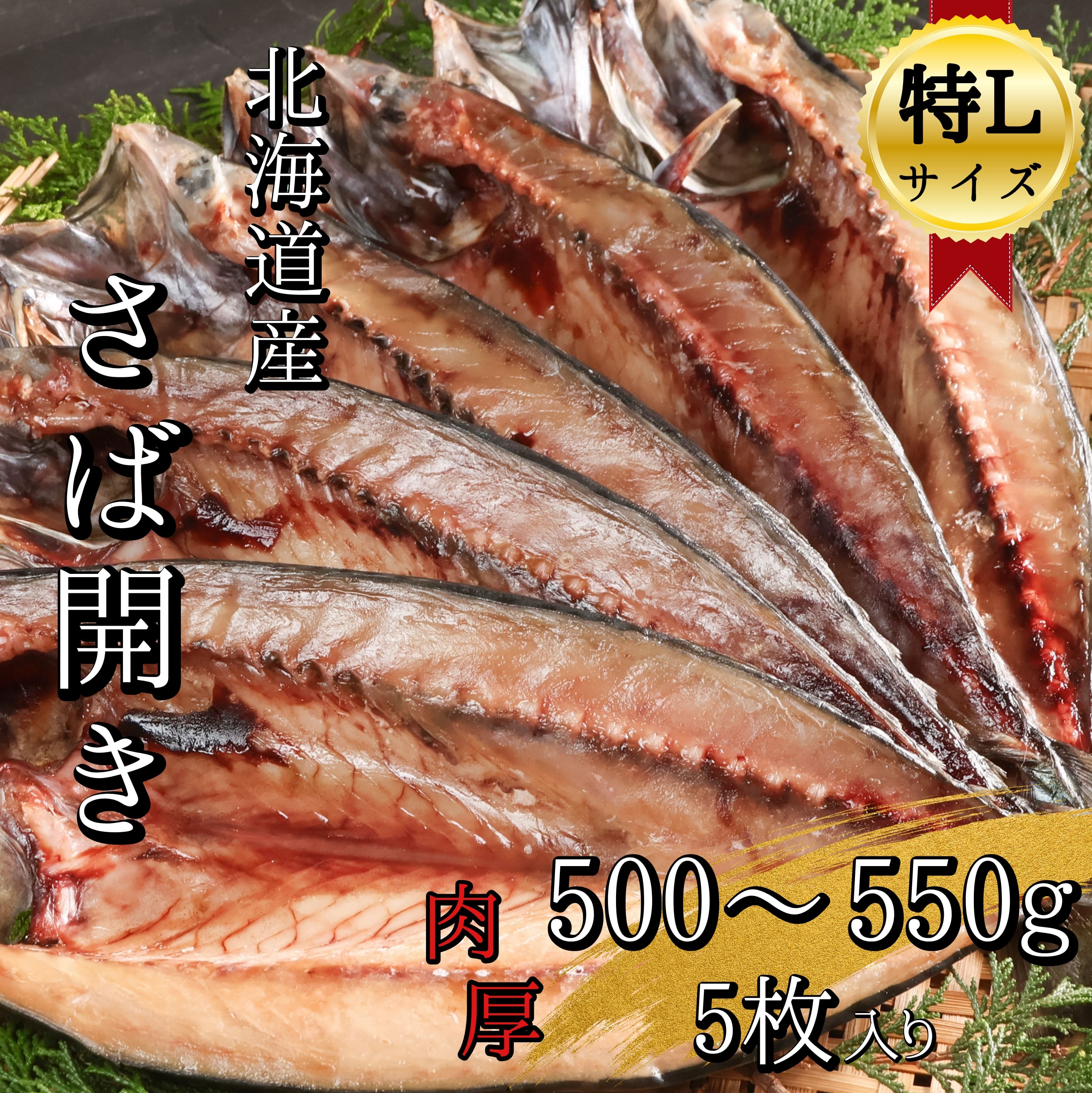 北海道産　せたな町　塩さば開き特L　500~550g×5枚(真空パック入り干物)