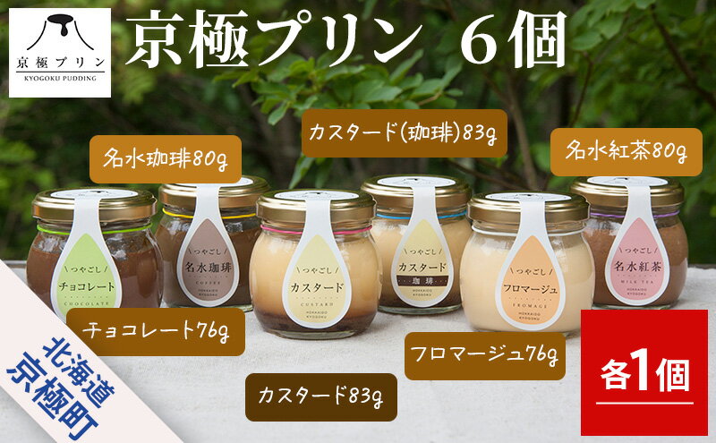 【ふるさと納税】つやごし名水プリン6個（カスタード・名水珈琲・名水紅茶・カスタード珈琲・チョコレート・フロマージュ）6種×各1【京極プリン】プリン なめらか 名水 セット　【 スイーツ おやつ デザート 】