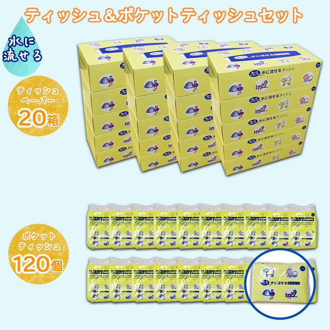 【ふるさと納税】とけまるくんティッシュ20箱＆とけまるくんポケットティッシュ120個 セット まとめ買い 大容量 雑貨 日用品 生活用品 備蓄 箱 紙 ボックス　【雑貨・日用品・福祉用品】