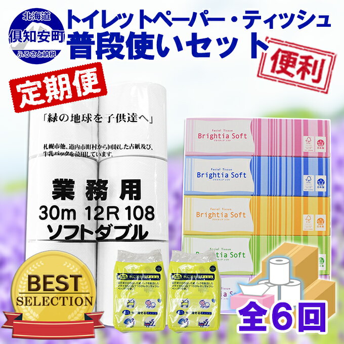 【ふるさと納税】定期便 毎月 計6回 トイレットペーパー ダブル 12個＆ ティッシュペーパー 5個＆ポケットティッシュセット　【定期便・雑貨・日用品・消耗品・まとめ買い】