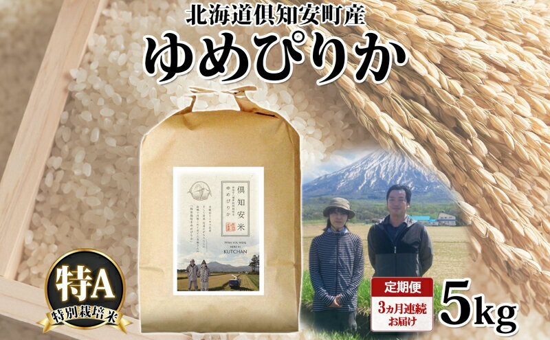 【ふるさと納税】定期便 3ヵ月連続 全3回 北海道 倶知安町産 ゆめぴりか 特別栽培米 精米 5kg 米 特A 白米 お米 道産米 ブランド米 契約農家 ごはん ご飯 もちもち 国産 人気 お取り寄せ ギフト 贈り物 備蓄　【定期便・ 倶知安町 】