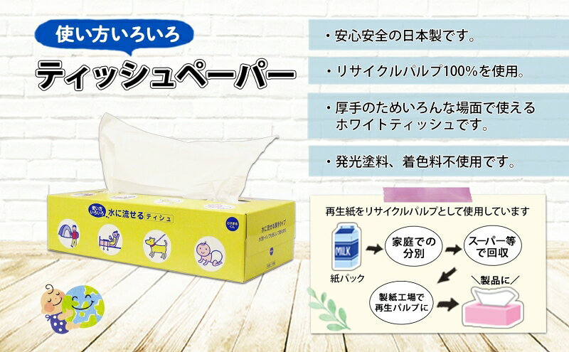 【ふるさと納税】北海道 定期便 4ヵ月毎 全3回 とけまるくん 水に流せる ティッシュ 150組 計60箱 ティッシュペーパー ボックス リサイクル 日本製 防災 常備品 日用品 消耗品 備蓄 育児 福祉 ペット キャンプ 送料無料 倶知安町 　お届け：4ヶ月毎全3回