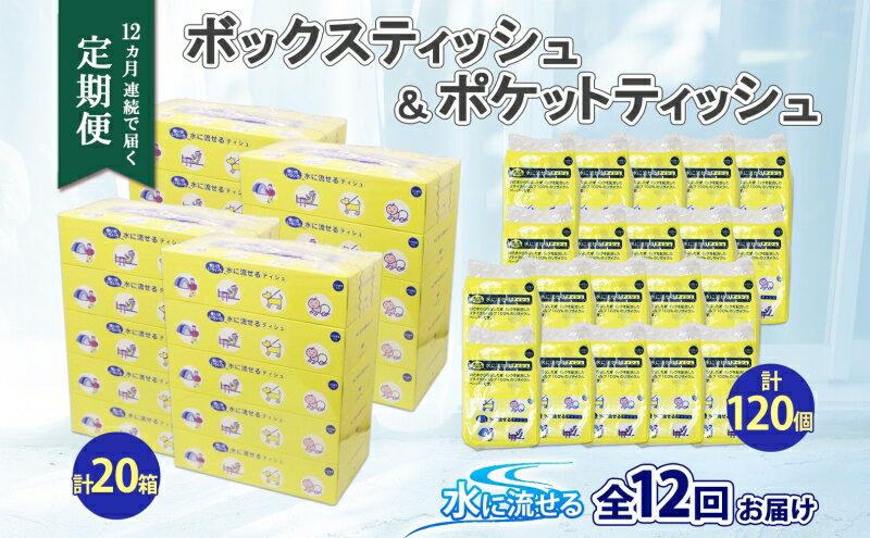 【ふるさと納税】北海道 定期便 12ヶ月連続 とけまるくん ボックス ティッシュ 20箱 ポケット 120個 水に流せる ペーパーリサイクル エコ 香りなし 厚手 日用品 雑貨 常備 備蓄 ストック 送料無料　【定期便・ 倶知安町 】　お届け：12ヶ月連続