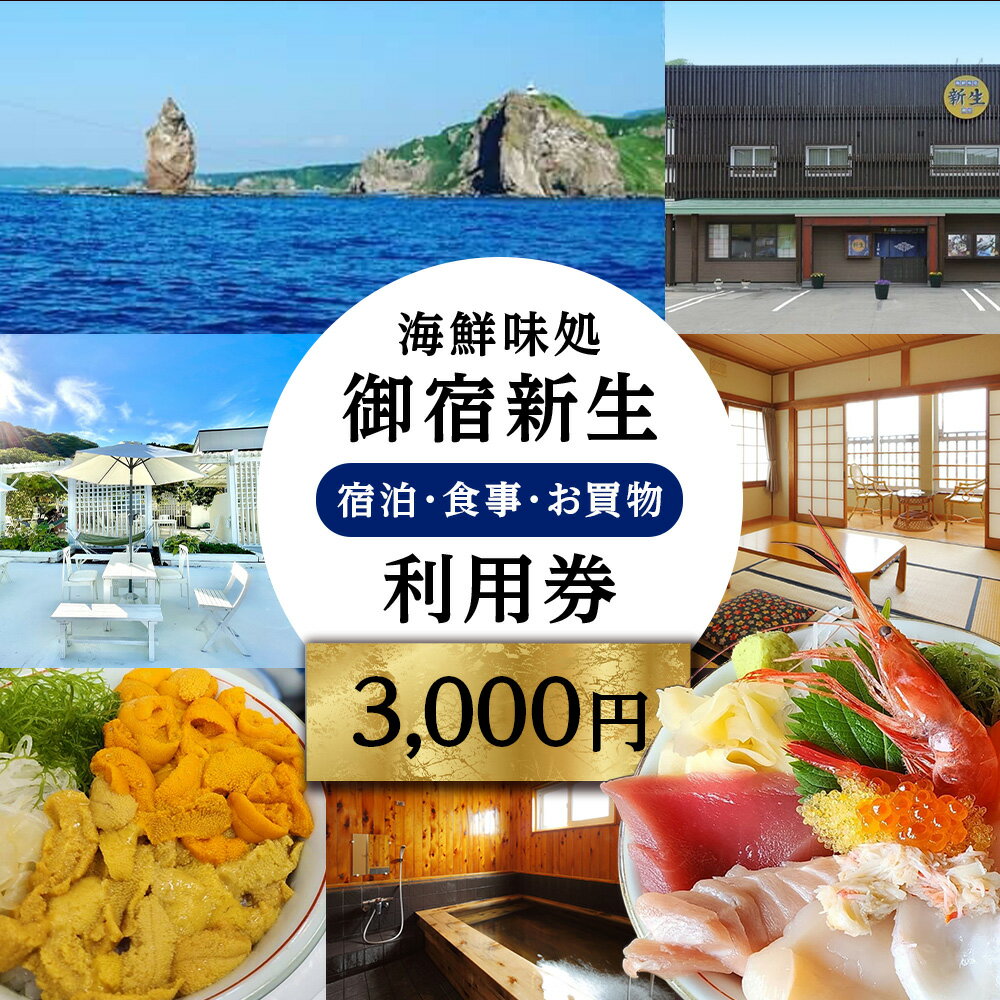 11位! 口コミ数「0件」評価「0」海鮮味処御宿新生 利用券 3,000円分 北海道ふるさと納税 積丹町 ふるさと納税 お食事券 チケット 食事 宿泊 利用券 クーポン