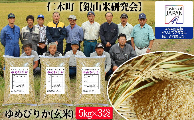 【ふるさと納税】【ANA機内食に採用】銀山米研究会の玄米＜ゆめぴりか＞15kg　【米・お米・ゆめぴりか・玄米】