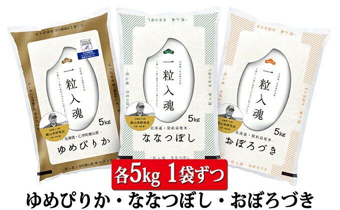 【ふるさと納税】銀山米研究会のお米3種食べ比べセット(計15kg)　【米・お米・おぼろづき・ななつぼし・ゆめぴりか・白米】