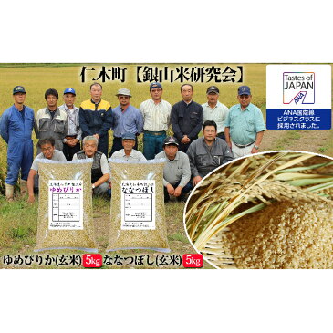 【ふるさと納税】銀山米研究会の玄米<ゆめぴりか&ななつぼし>各5kg 【玄米・お米・米・ゆめぴりか・セット】