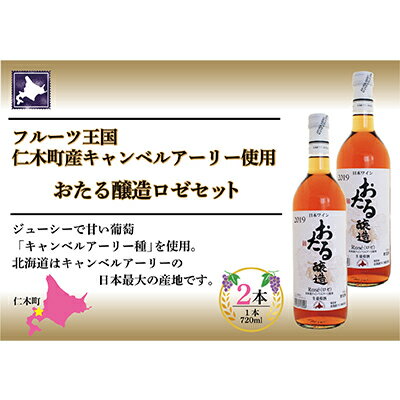 【ふるさと納税】北海道 おたるロゼワイン 2本 セット おたる醸造 フルーティー お酒 甘口 仁木町 720ml 家飲み 記念日 誕生日 生葡萄酒 果実酒 ご当地ワイン キャンベルアーリ フルーツ　【お酒・ワイン・ロゼワイン】