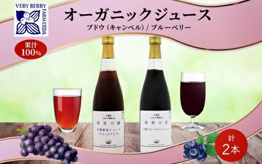 【ふるさと納税】オーガニック 有機 キャンベル ブルーベリー ジュース 飲み比べ 710ml 2本 群青の瞳 ぶどう 紺碧の恋 果汁 100％ お取り寄せ ギフト セット 北海道 仁木町　【 ぶどうジュース 】　お届け：2024年2月10日より順次出荷