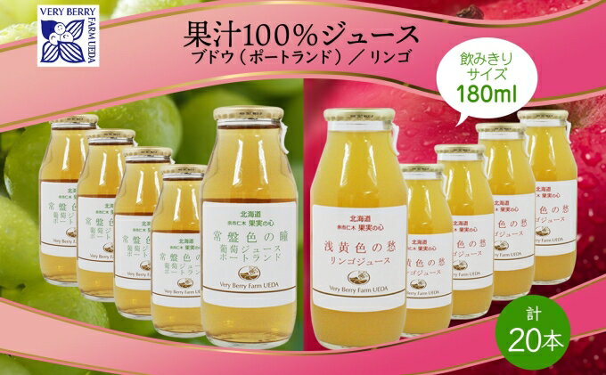 【ふるさと納税】ポートランド リンゴ ジュース 飲み比べ 180ml 計20本 常盤色の瞳 ぶどう 浅黄色の愁 りんご ジュース 果汁 100％ ジュース ギフト セット 果汁100 葡萄 林檎 自然農園 お取り寄せ ギフト　【 果汁飲料 】