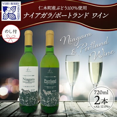 【ふるさと納税】無地熨斗 ナイアガラ ポートランド ブドウ ワイン 720ml 2本 飲み比べ セット 熨斗付き 葡萄 ぶどう お酒 アルコール 白ワイン 辛口 お取り寄せ ギフト gift 御中元 お中元 熨斗 のし 自然農園　【 果実酒 】