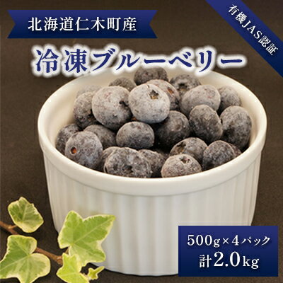 【有機JAS認証】北海道仁木町産オーガニック冷凍ブルーベリー 500g×4パック　計2.0kg　【 果物 フルーツ 冷凍フルーツ 有機栽培 樹上完熟 手摘み トッピング 】