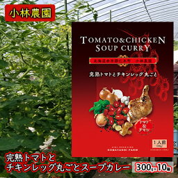 【ふるさと納税】10箱 小林農園 完熟トマト チキンレッグ 丸ごと スープカレー 300g 北海道 仁木町　【 惣菜 カレー チキン 丸ごと こだわり アイコ トマトジュース 甘味 酸味 レトルト お手軽 】