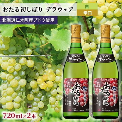 おたる初しぼり 2本 デラウェア(白/辛口) [ お酒 アルコール 果実酒 フルーティ 華やか 香り 林檎 ハーブ 辛口 日本料理 生ワイン ]