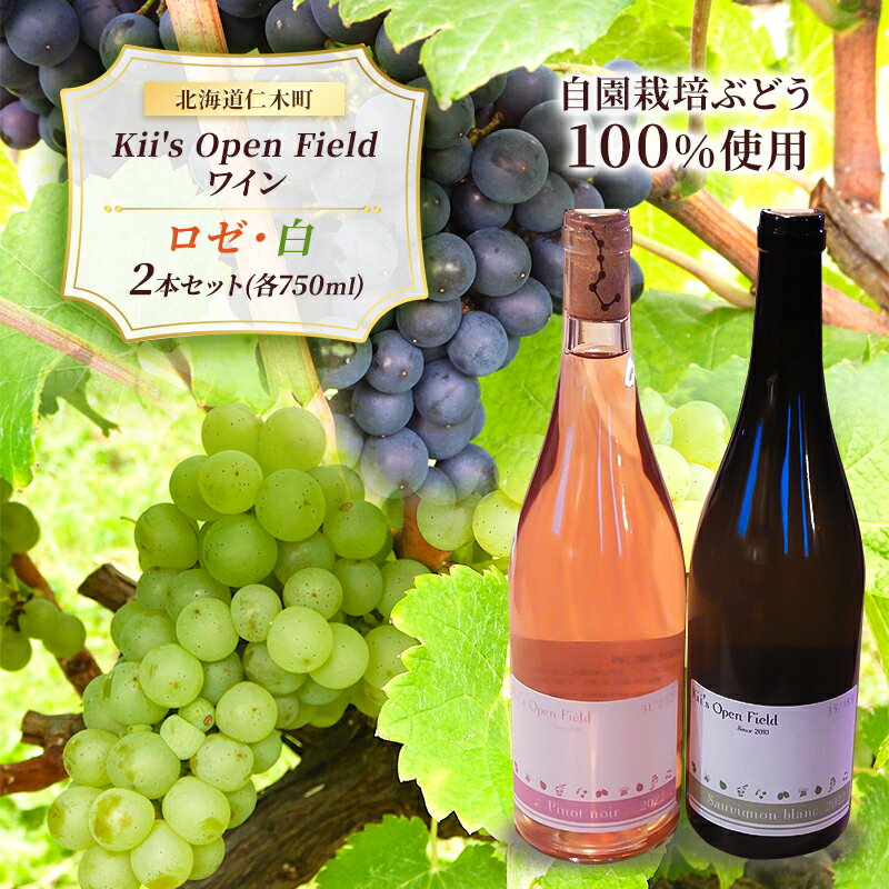 ワイン 北海道 仁木町 の果樹園 Kii's Open Field ロゼ ・ 白 2本セット(各750ml) ロゼ:ピノノワール 白:ソーヴィニヨンブラン お酒 酒 アルコール ぶどう ブドウ 辛口 [Kii's Open Field]