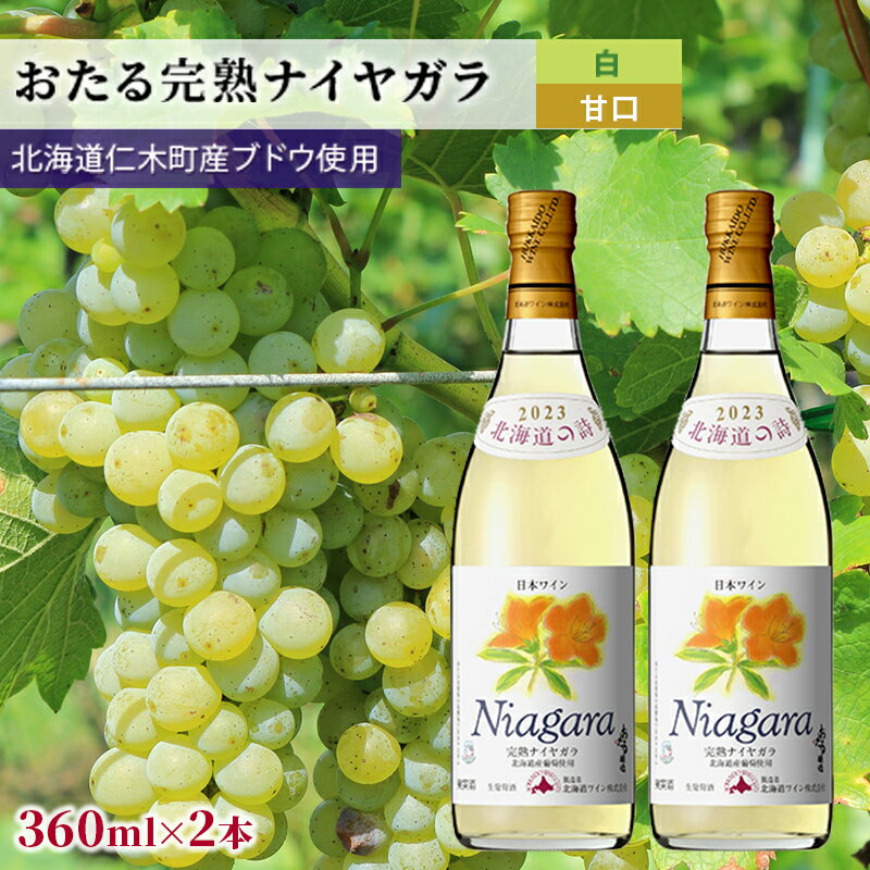 白ワインminiボトル360ml×2本「おたる完熟ナイヤガラ」(白/甘口) 北海道 仁木町 ブドウ ぶどう グレープ お酒 ワイン 白 甘口 フルーツ [JA新おたる]