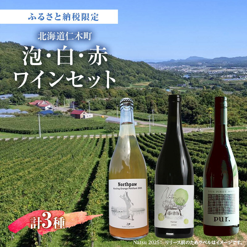 ふるさと納税限定セット 北海道仁木町 泡・白・赤3本セット【North Creek Farm×TOMAPU FARM×ピュール】 お酒 酒 果実酒 晩酌 葡萄 ぶどう ブドウ 料理 食事 お祝い 北海道 仁木町 飲み比べ　お届け：2026年10月から順次出荷